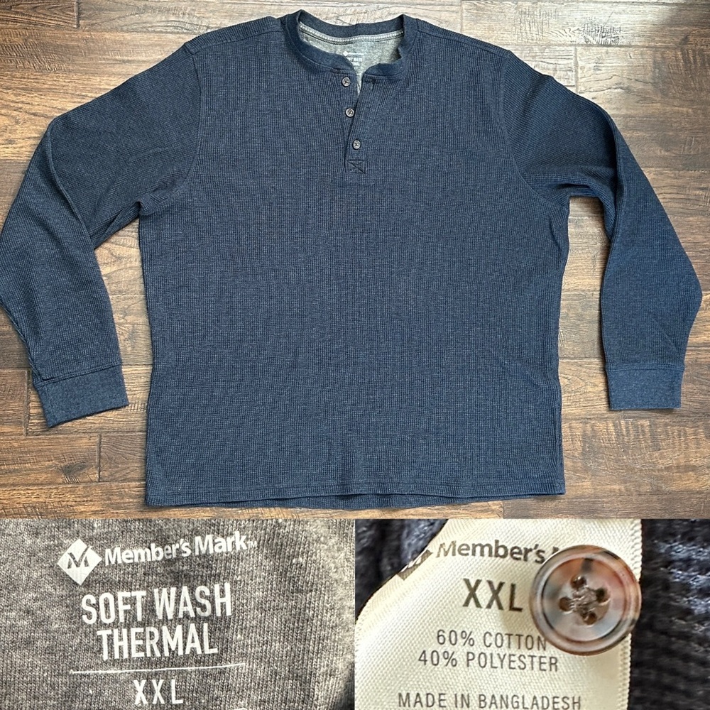 Men's Navy Thermal Knit Crewneck Sweater XXL NWOT runs small xxl Member’s Mark